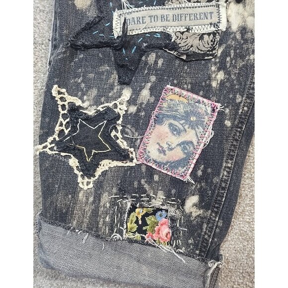 OOAK Magnolia Boho Reworked Levi Jeans Upcycle Indie Cat Boyfriend Adjusts 30-38 - Picture 5 of 16